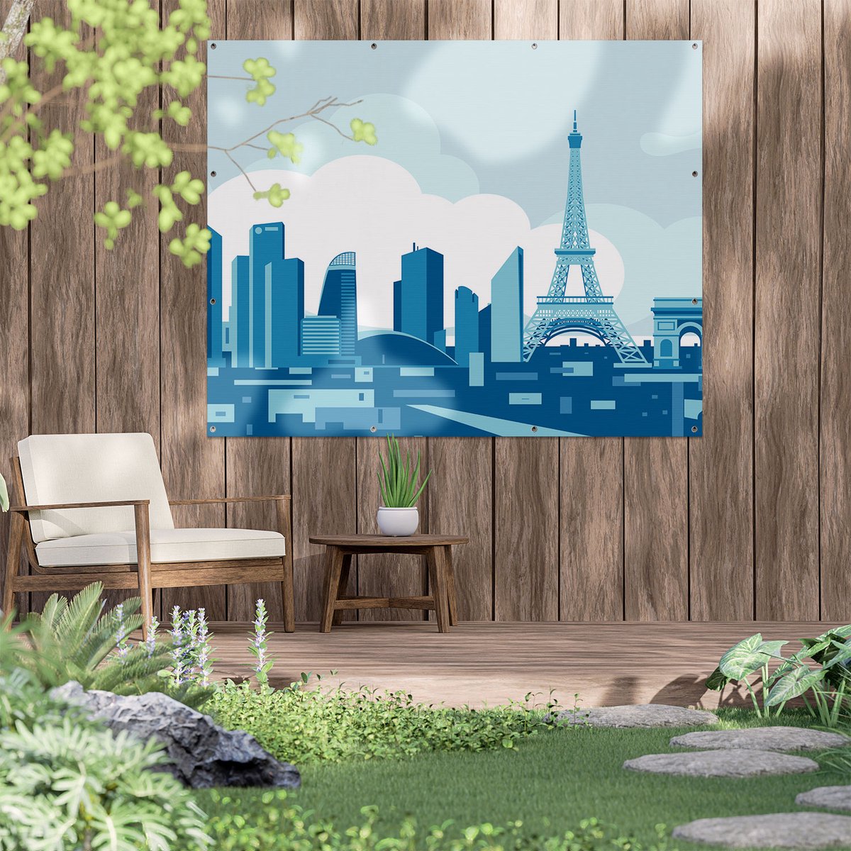 Gards Tuinposter Skyline van Parijs - Abstract - 150x120 cm - Tuindoek - Tuindecoratie - Wanddecoratie buiten - Tuinschilderij Multikleur