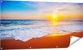 Gards Tuinposter Strand en Zee tijdens Zonsondergang - 140x70 cm - Tuindoek - Tuindecoratie - Wanddecoratie buiten - Tuinschilderij