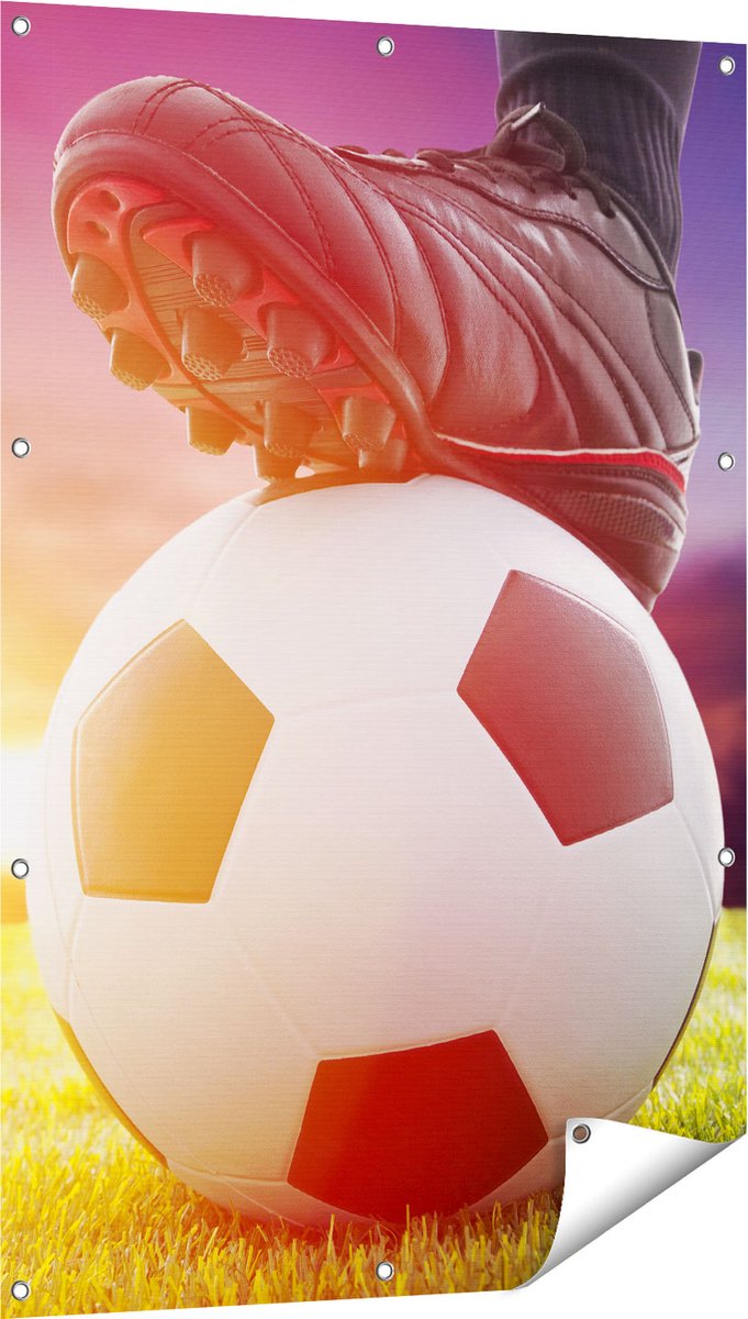 Gards Tuinposter Klassieke Voetbal Aftrap met Zonsondergang - 80x120 cm - Tuindoek - Tuindecoratie - Wanddecoratie buiten - Tuinschilderij Multikleur
