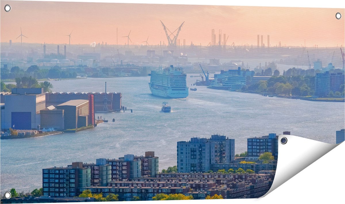 Gards Tuinposter Rotterdamse Haven bij het Water - 100x50 cm - Tuindoek - Tuindecoratie - Wanddecoratie buiten - Tuinschilderij Multikleur