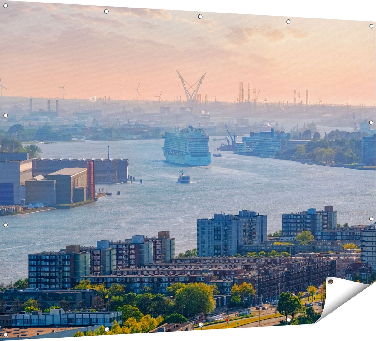 Gards Tuinposter Rotterdamse Haven bij het Water - 160x120 cm - Tuindoek - Tuindecoratie - Wanddecoratie buiten - Tuinschilderij Multikleur