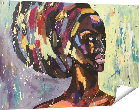 Gards Tuinposter Getekende Afrikaanse Vrouw - Abstract - 120x80 cm - Tuindoek - Tuindecoratie - Wanddecoratie buiten - Tuinschilderij