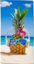 Droomtextiel Ananas Pineapple strandlaken - Handdoek 100x180 cm - Heerlijk Zacht - Poly Velours