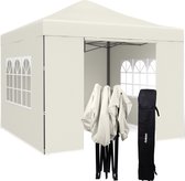 Tente de réception Niceey - 3x3m - Pavillon - Pliable et étanche - Tente de réception avec parois latérales - Tente de jardin - Easy Up - Sac de transport à Roues - Beige