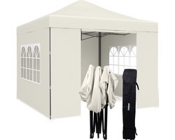 Niceey Partytent - 3x3m - Paviljoen - Opvouwbaar en Waterdicht - Feesttent met Zijwanden - Tuintent - Easy Up - Draagtas met Wielen - Beige