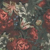 BONTE BLOEMEN BEHANG | Botanisch - zwart crème groen rood - A.S. Création PintWalls II