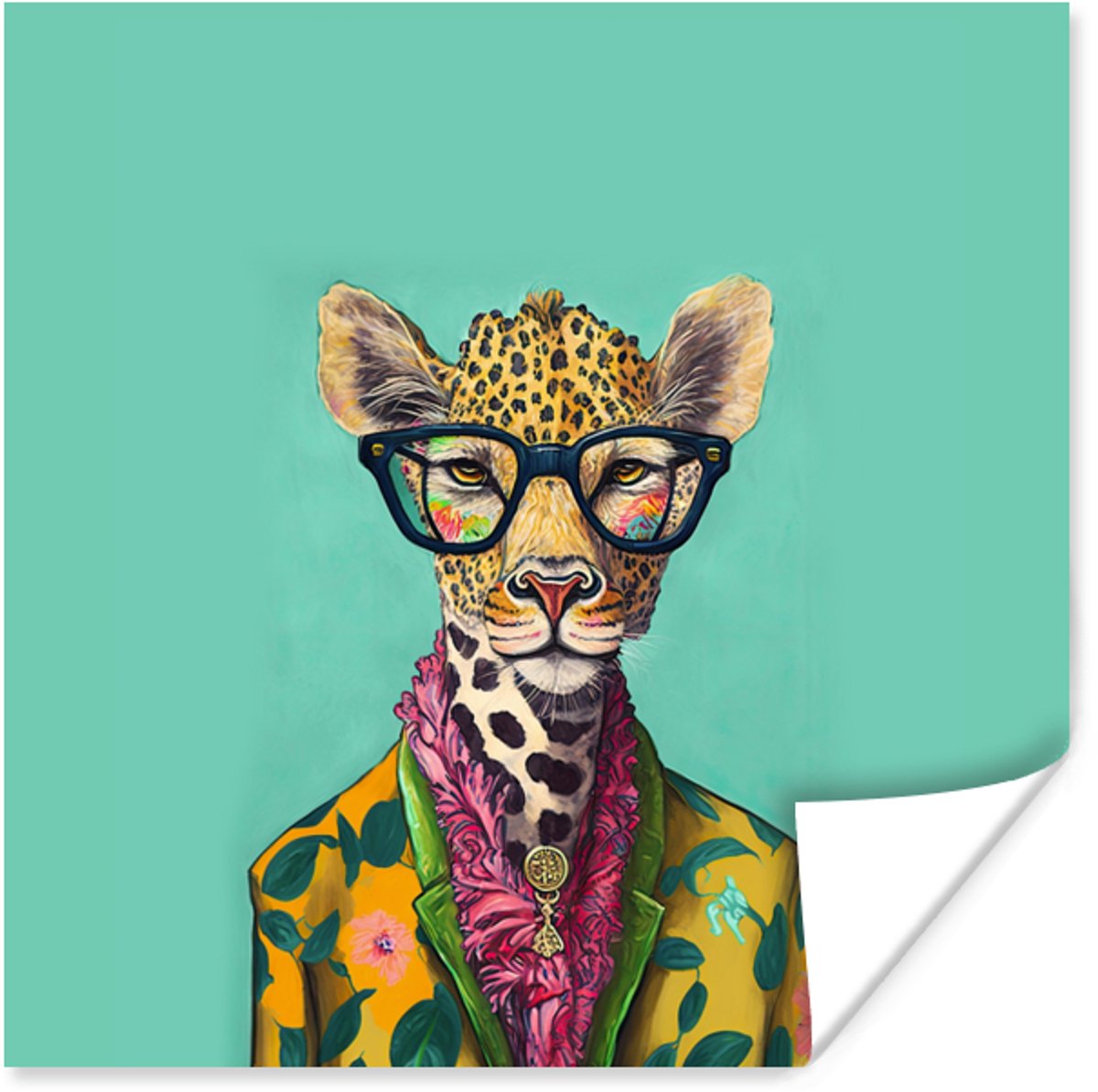 Poster Bladeren - Bril - Giraffe - Dieren - Design - 75x75 cm
