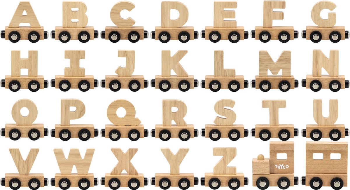 Tryco Houten Naturel Lettertrein Letter N - Letterwagon voor Woorden en Naamtreinen - Stimuleert Creativiteit en Motoriek - Vanaf 3 Jaar