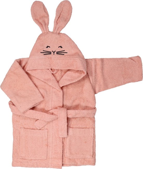 Badjas MamaLoes Rabbit 0 Ans, avec capuche et ceinture à nouer, 100% coton et agréable et doux, Rose