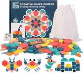 Montessori Speelgoed - Tangram - Hout - 180 delig - 24 Opgaven - Ruimtelijk Inzicht - Educatief - Geometrische Puzzel - Speelgoed - Figuren - Bouwen - Patronen - Constructie Speelgoed - Houten Puzzel - Tetris - Ruimtelijk Speelgoed