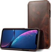 Oil Wax Top-grain koeienhuid horizontaal flip lederen tas voor iPhone XR, met kaartsleuven en portemonnee (bruin)