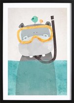 Snorkel Nijlpaardje Poster (50x70cm) - Wallified - Kinderen - Poster - Print - Kinderkamer - Baby - New Born - Peuter - Kleuter - Wall-Art - Woondecoratie - Kunst - Posters