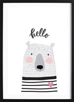 Hello Bear Poster (50x70cm) - Wallified - Kinderen - Poster - Print - Kinderkamer - Baby - New Born - Peuter - Kleuter - Wall-Art - Woondecoratie - Kunst - Posters