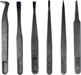 Let op type!! JF-S6in1 6 in 1 Anti-static Carbon Fiber Straight and Curved Tip Tweezers(Black)
