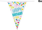 6x Vlaggenlijn Happy Birthday confetti 6 meter - Verjaardag feest thema party festival vlaglijn