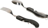 Reisbestek - 4-delige - Camping Bestek - Outdoor RVS Spork - Survival Mes / Vork / Lepel / Flesopener - Zwart