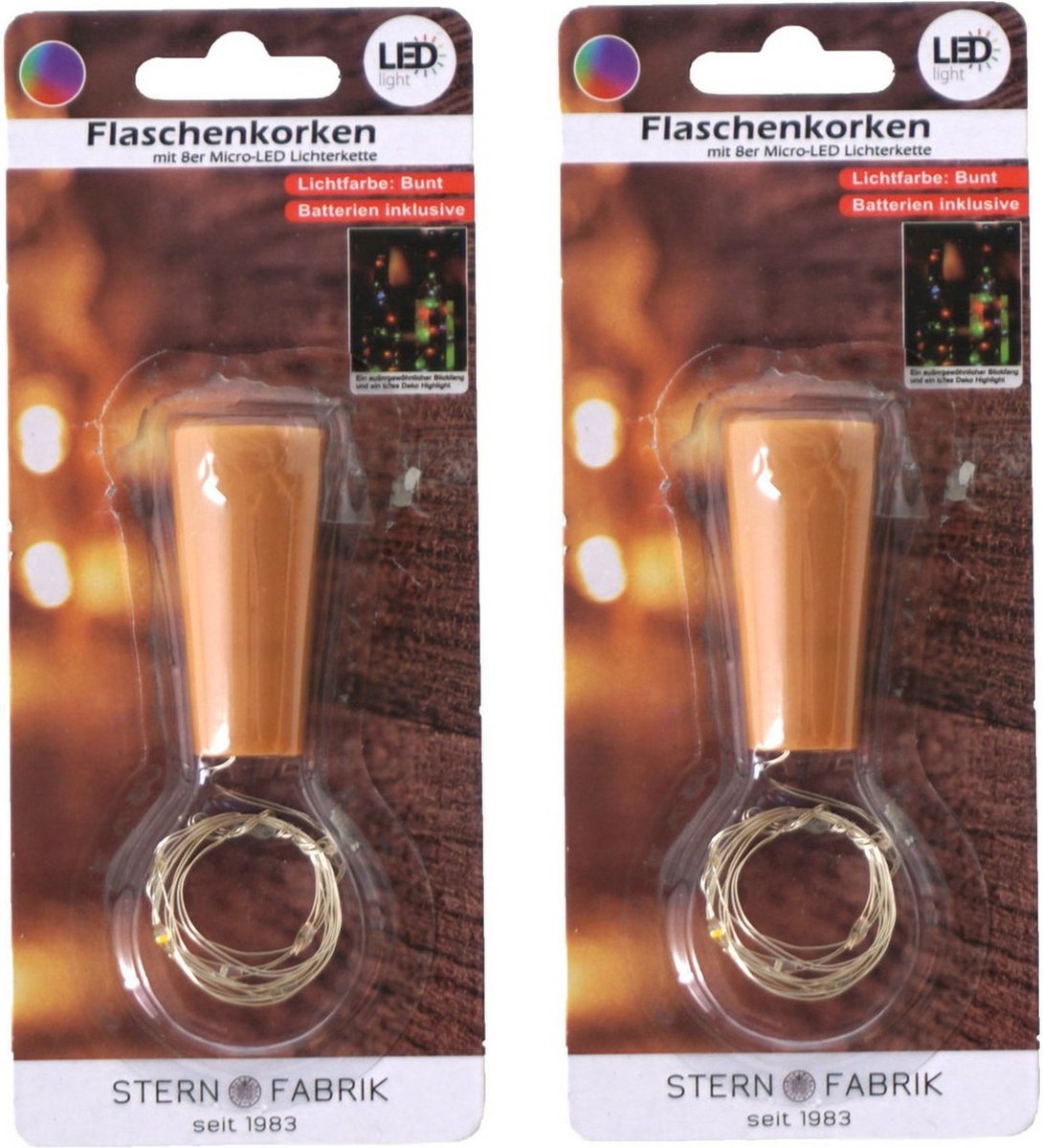 Stern Fabrik flesverlichting kurk - 2x - lichtsnoer - gekleurd -LED - 80 cm- bottle lights