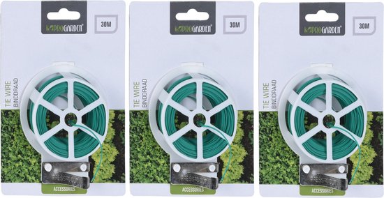 Foto: Ijzerdraad planten binddraad staaldraad 3x groen ommanteld 30 meter geschikt voor planten