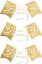 Paperdreams verjaardag vlaggenlijn 50 jaar - 3x - wit/goud - 600 cm