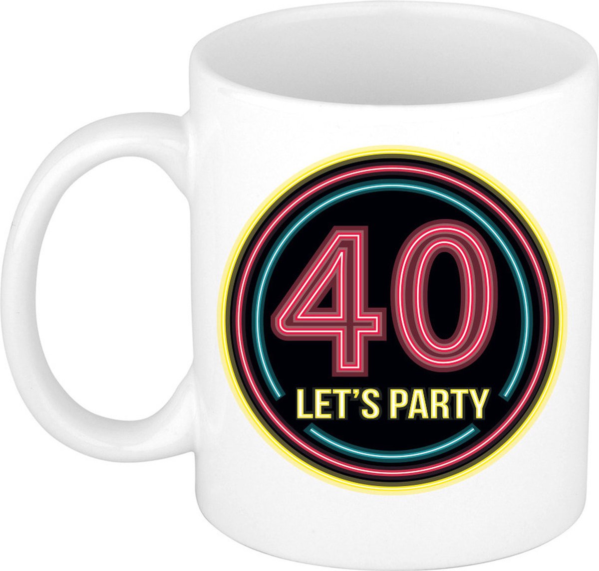 Bellatio Decorations Verjaardag mok / beker - Lets party 40 jaar - neon - 300 ml