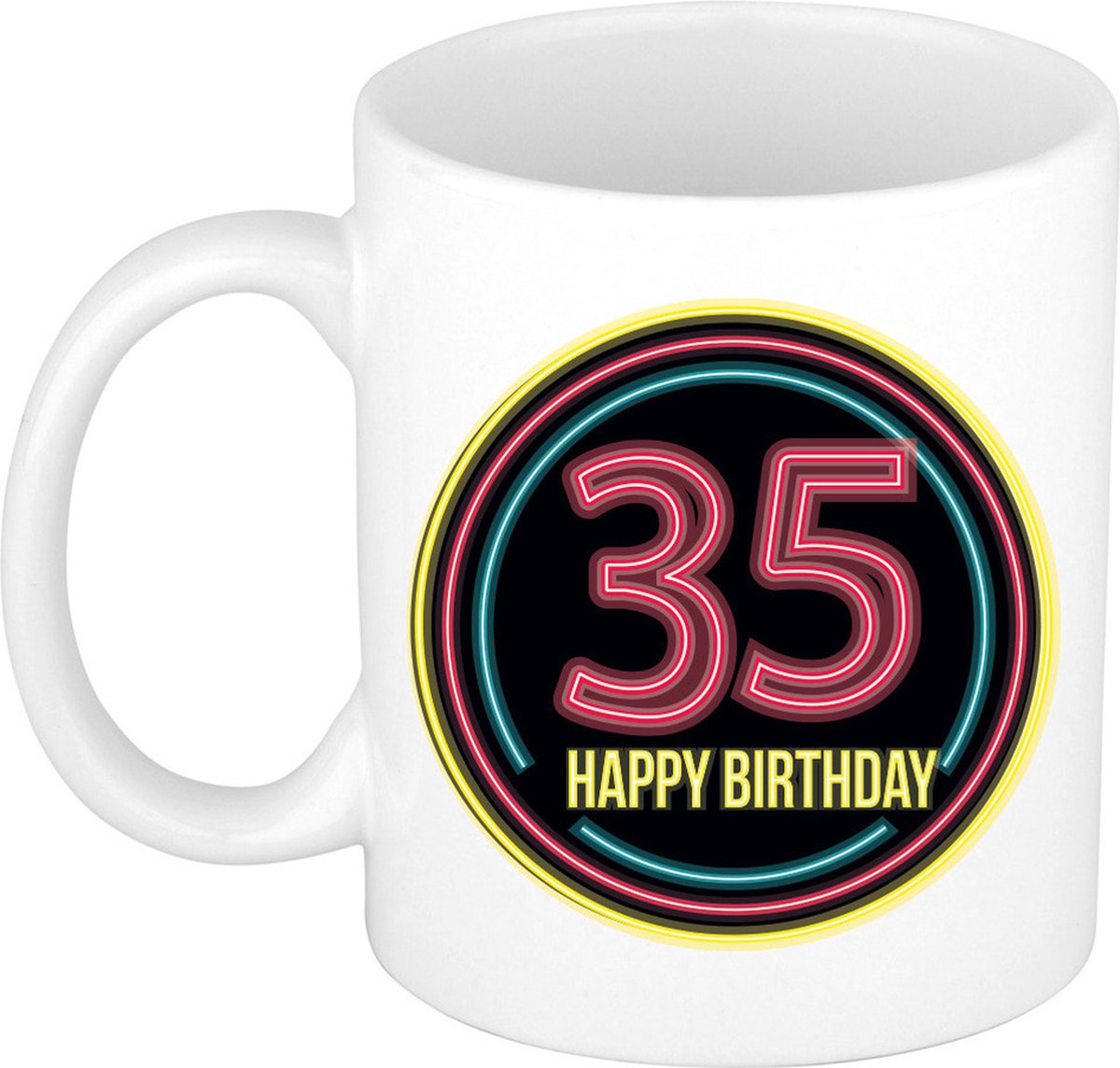 Bellatio Decorations Verjaardag mok / beker - happy birthday 35 jaar - neon - 300 ml