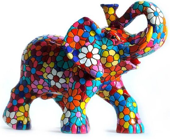 Barcino design barcelona mozaiek olifant in bloemdesign 30 cm