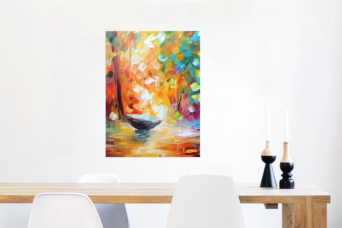 Poster Kleurrijk - Olieverf - Water - Boot - 60x80 cm