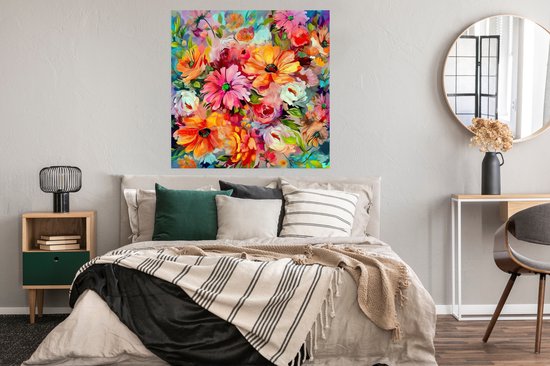 Poster Fleurs - Coloré - Art - Peinture à l'huile - 100x100 cm XXL