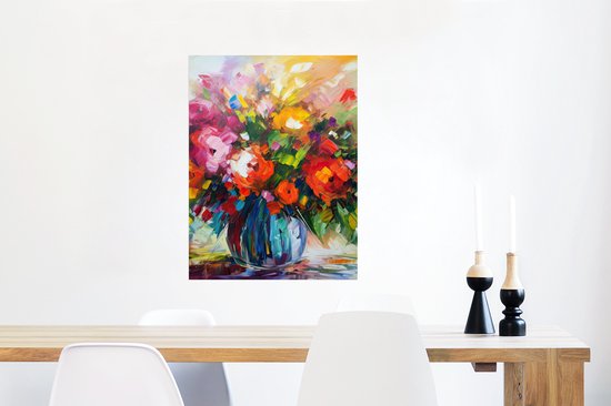Poster Fleurs - Coloré - Pot de fleurs - Peinture à l'huile - 60x80 cm