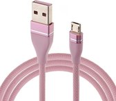 Nylon Weave Style USB naar Micro USB Data Sync oplaadkabel, kabellengte: 1m, voor Galaxy, Huawei, Xiaomi, LG, HTC en andere slimme telefoons (roze)