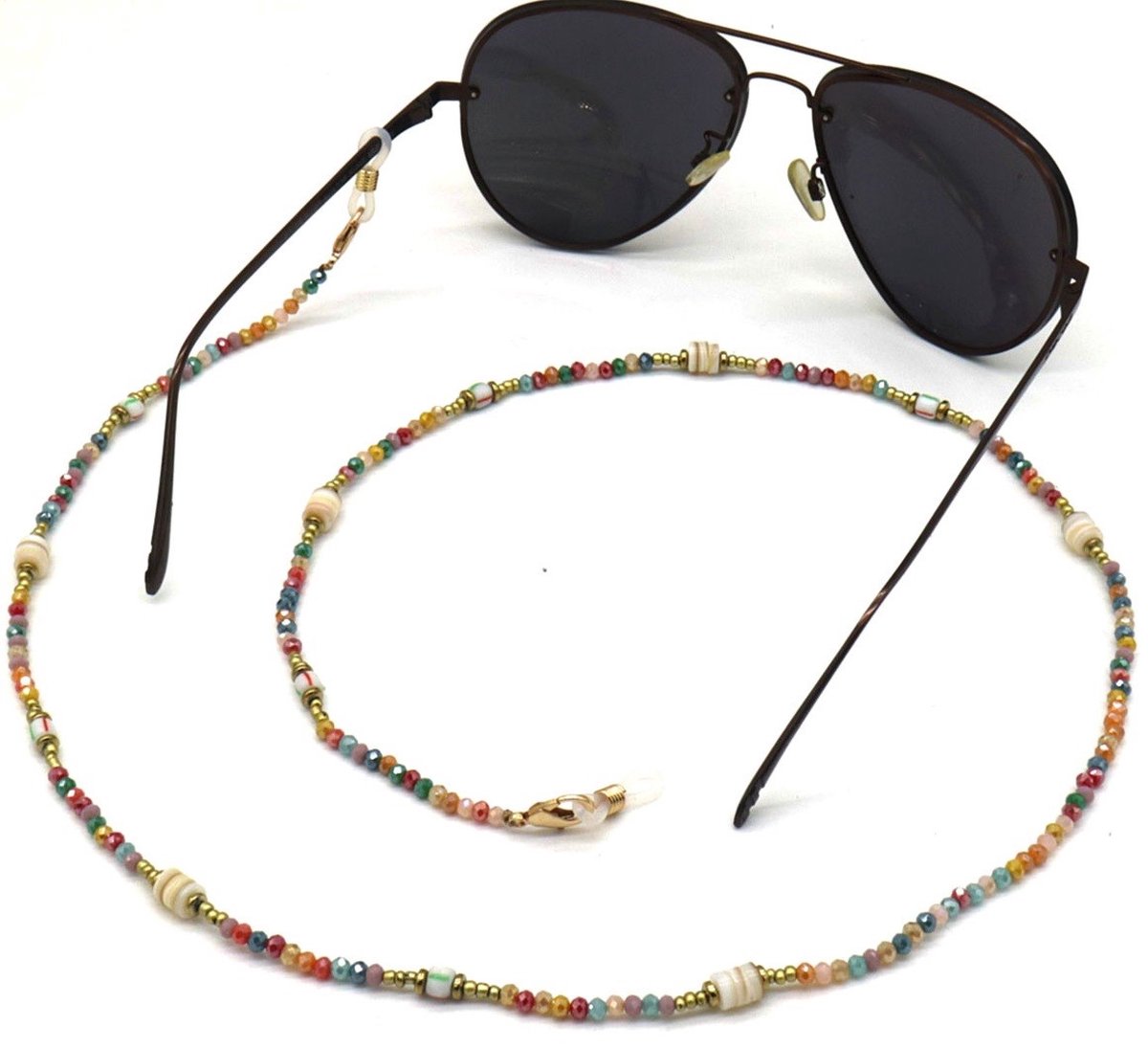 Zonnebril koord- Brillenkoord- Zonnebrilkoord- Gekleurde kraaltjes- Zonnebrillen ketting- Glaskralen- Dames-Zomer- Sunglass chain