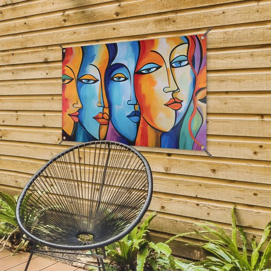 Posters de jardin d'extérieur Tête - Peinture à l'huile - Peinture - Coloré - 90x60 cm - Toile de jardin - Affiche d'extérieur