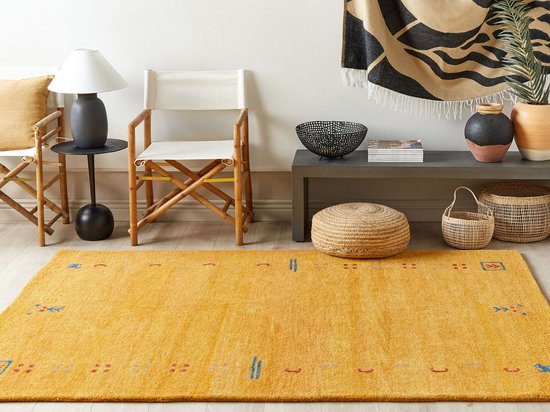 Beliani AKALAN - Tapis moderne - Jaune - Laine