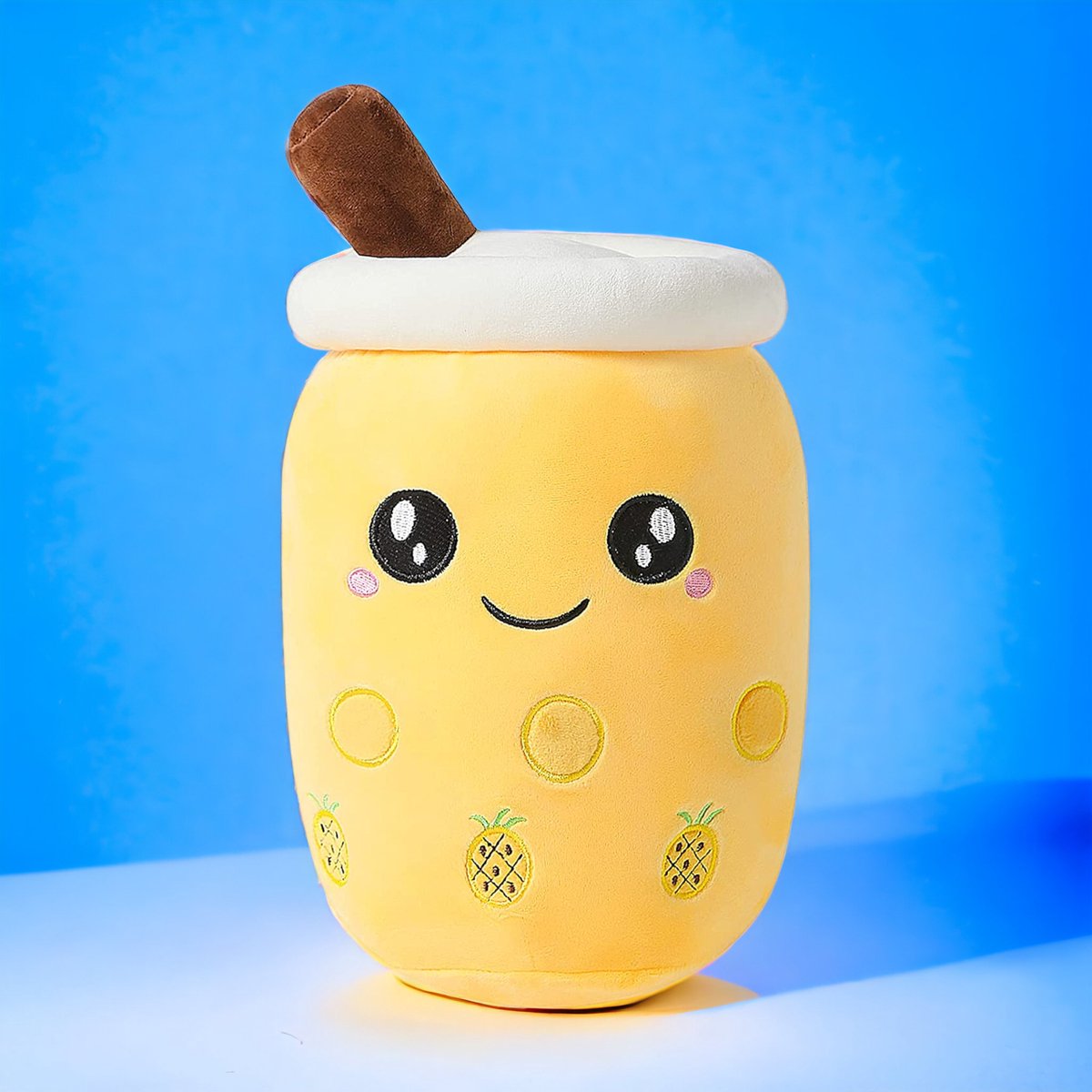 Klikkopers® - Kawaii Kussen - Bubble Tea Knuffel - 30cm tot 35cm - Boba Knuffel - Geel Ananas - Kawaii Knuffel - Squishy - Squish Knuffel