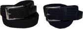 XXL Duopack Zwart Donkerblauw - elastische comfort riem - maat 130 - gevlochten - 100% elastisch - nikkelvrije gesp