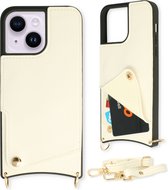 Casemania Hoesje Geschikt voor Apple iPhone 13 Wit - Back Cover met Bandje - Pasjeshouder & Koord