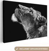 Canvas schilderij - Leeuw - Dieren - Zwart wit - Portret - Canvasdoek - Foto op canvas - 30x20 cm - Woonkamer decoratie