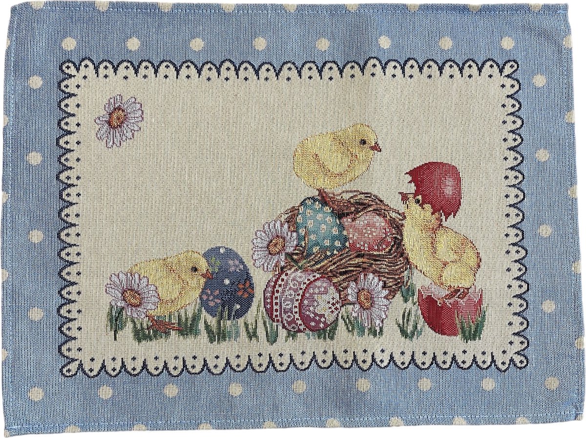 Placemat - Gobelin - Pasen - Blauw - Met kuikentjes - 35 x 45 cm
