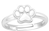 Joy|S - Zilveren kat hond dierenpoot ring - verstelbaar - zilver - poot afdruk - voor kinderen