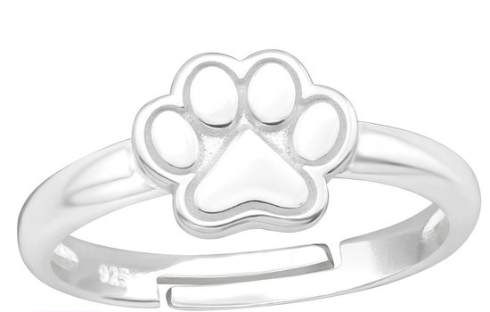 Joy|S - Zilveren kat hond dierenpoot ring - verstelbaar - zilver - poot afdruk - voor kinderen