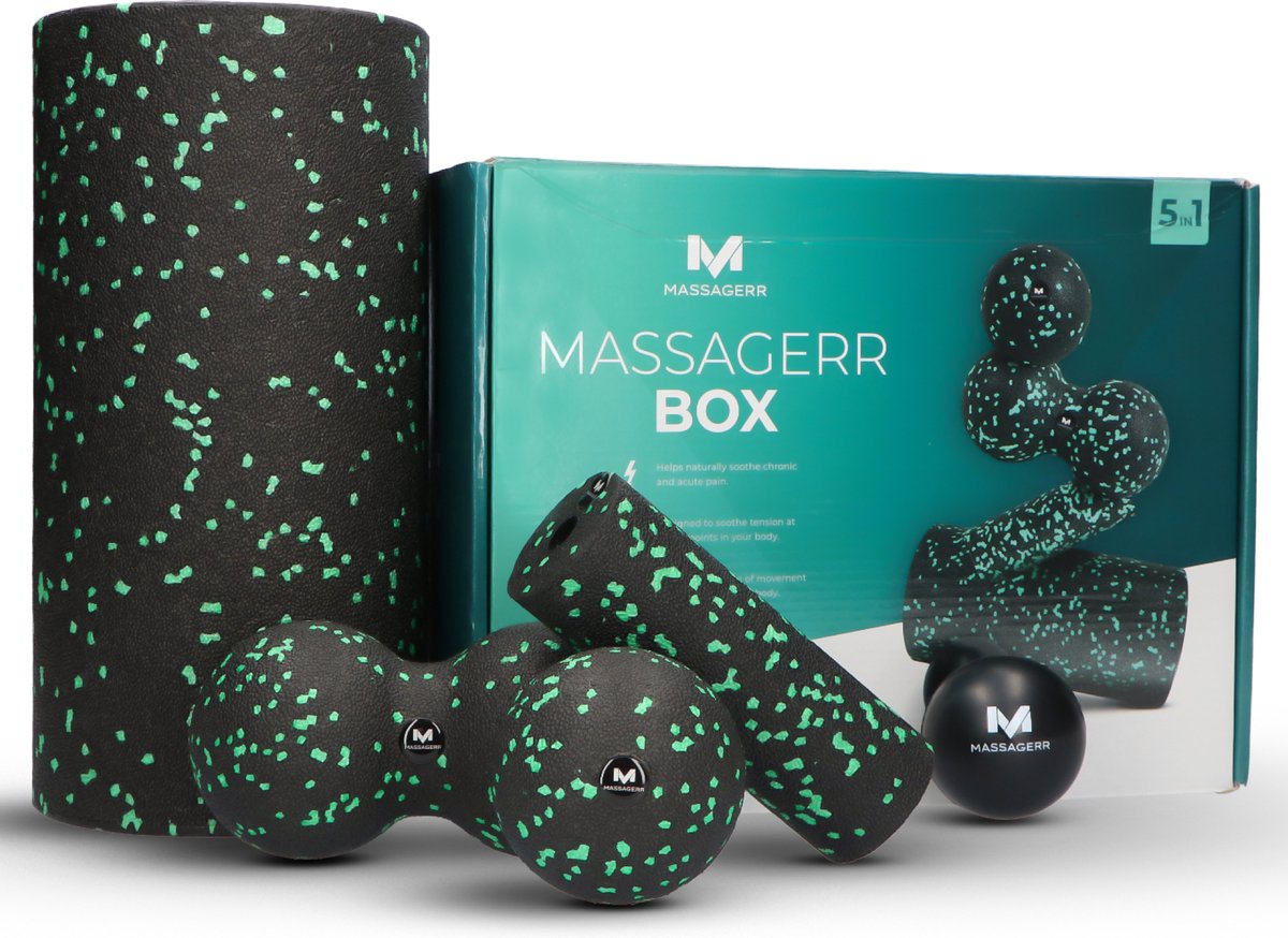 Massagerr® Box – Foamroller Set met Triggerpoint Bal & Duo Massagebal – Massage Roller – Foam Roller – Fascia - Fitness - Massage Set – Incl. Stressbal - Massagerr