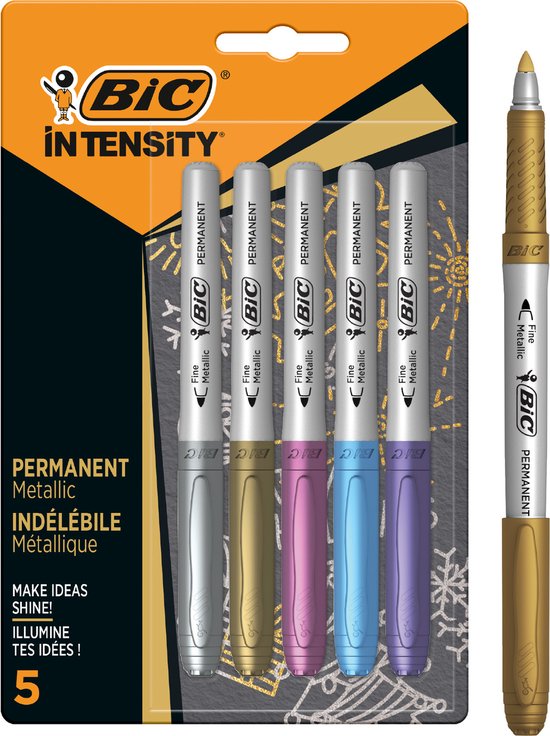 BIC Intensity Metallic Permanent Markers met Kogelpunt voor Lichte en