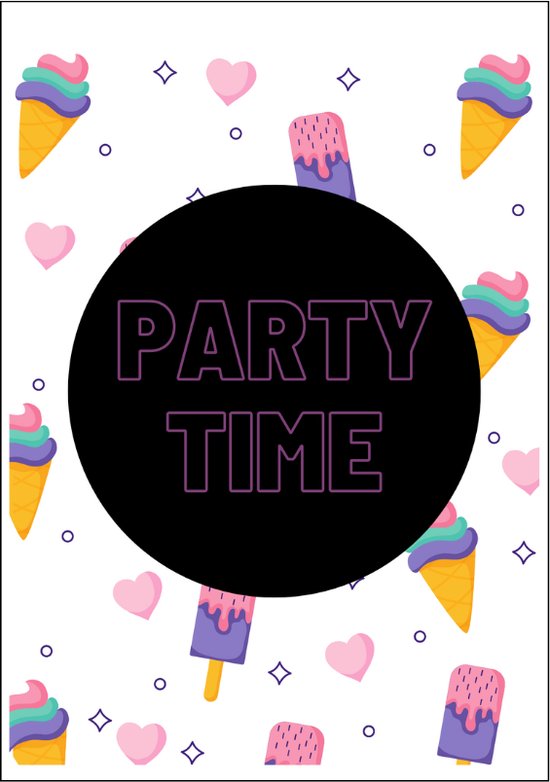 Uitnodigingen kinderfeestje - 10 stuks - uitnodigen feestje ijsjes - party time - uitnodiging kinderfeestje - uitnodigingen meisjes - uitnodiging zomer