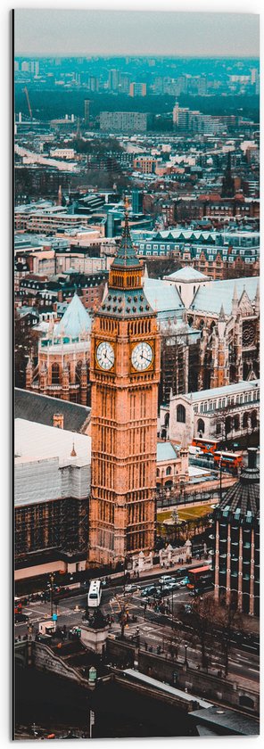Dibond - Big Ben met Andere Gebouwen in Londen, Engeland - 30x90 cm Foto op Aluminium (Wanddecoratie van metaal)