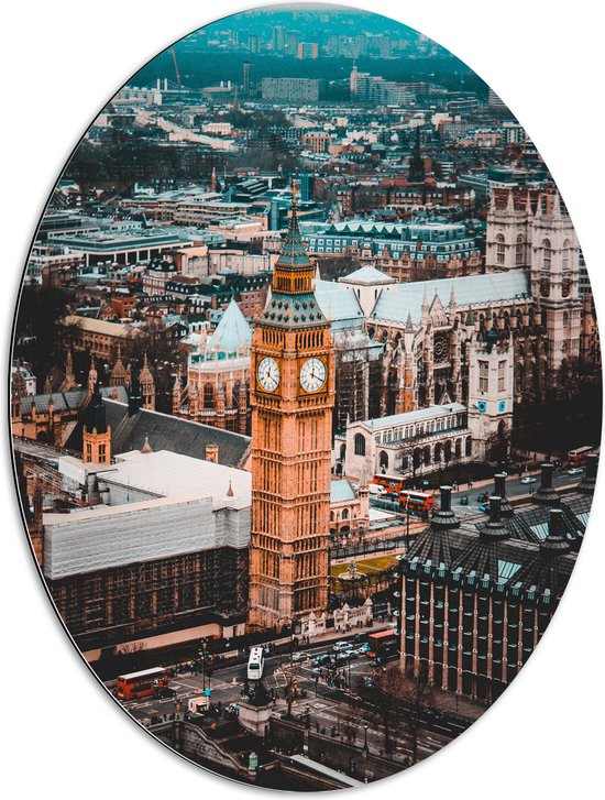 Dibond Ovaal - Big Ben met Andere Gebouwen in Londen, Engeland - 60x80 cm Foto op Ovaal (Met Ophangsysteem)