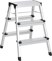 Escabeau - Escalier industriel - Escalier de travail - Double face - 3 marches - Aluminium