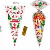 kerstsnoepzakken - 15 langwerpige puntzakken - koek - zakjes voor kerst - kerst - snoepzakjes - uitdeelzakken - 17x33 cm - kerstman - koekzakjes - kerst snoepzak - feestje