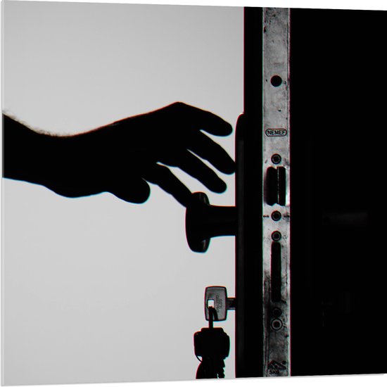Acrylglas - Voordeur met Sleutels in het Slot (Zwart - wit) - 80x80 cm Foto op Acrylglas (Wanddecoratie op Acrylaat)