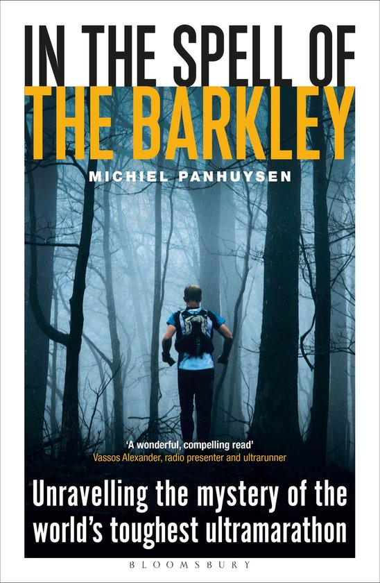 Boekcover met de titel 'In the Spell of the Barkley' en een ultraloper in een mistig bos.