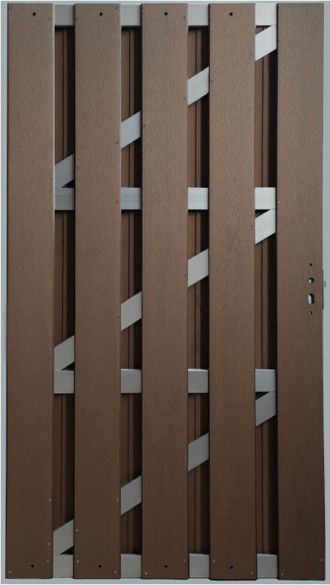 Tuindeur composiet Bari donker bruin met blank alu frame incl. beslag (100 x 180 cm)